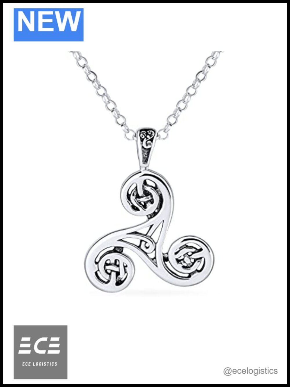 Celtic Triskele Spiral Knot Pendant Necklace Oxidized .925 Sterling Silver